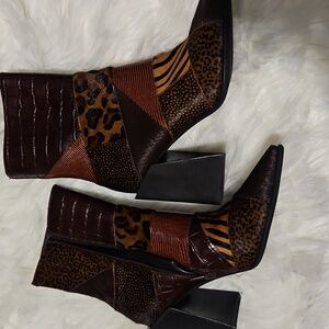 Jeffrey Campbell Caballeros La Siren Mixed Media Calf-hair Patchwork Boots